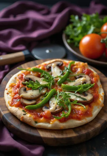 Pizza su tortilla vegana con verdure fresche e rucola