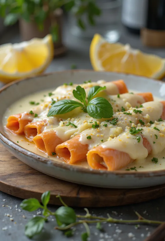 Cannelloni al salmone e capperi cotti in teglia