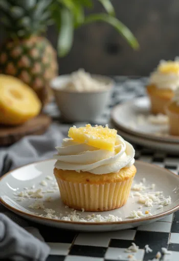 Cupcake al cocco e ananas su un piatto da portata