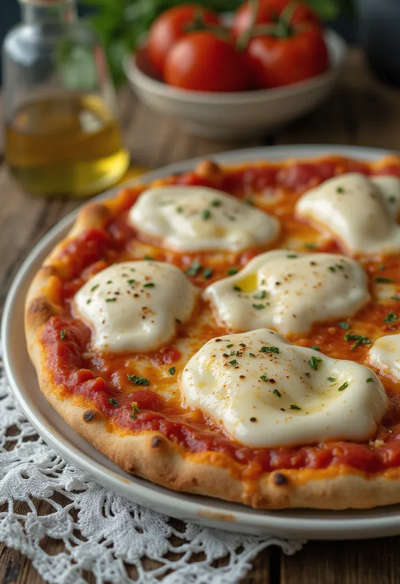 Pizza alla Mozzarella di Bufala con mozzarella di bufala e basilico