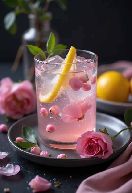 Limonata all'acqua di rose servita in un bicchiere