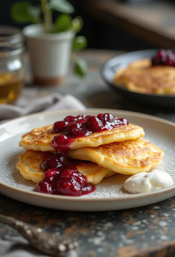 Frittelle di ricotta dorate servite con marmellata