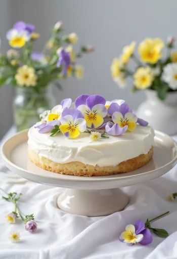 Torta primavera decorata con fiori eduli