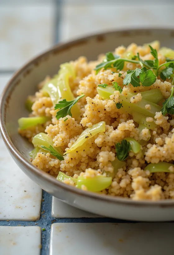 Bulgur speziato con verza servito