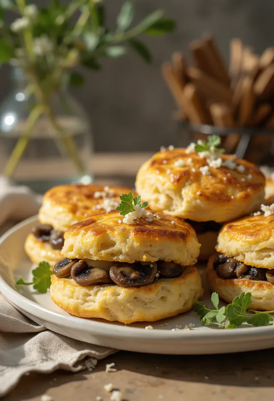 Focaccine ai funghi servite