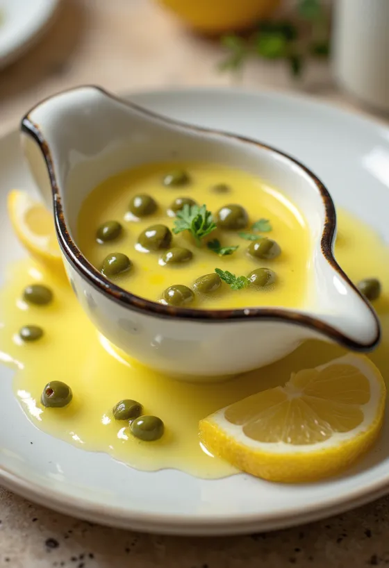 Salsa al burro con capperi e limone servita