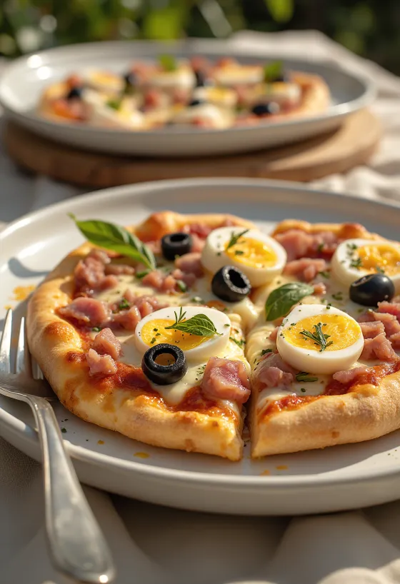 Pizza tunisina con tonno, olive e uova