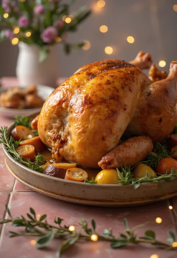 Tacchino ripieno arrosto, con pelle croccante e ripieno ricco.