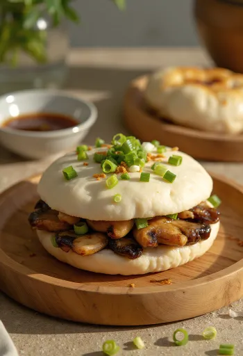 Impasti Bao con funghi arrosto, al vapore, presentazione semplice
