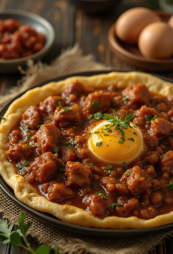 Doro Wat servito con uova sode e pane injera