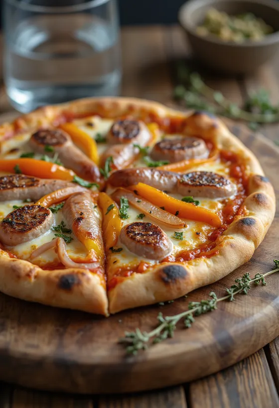 Pizza viennese con würstel a rondelle e peperoni