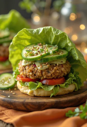 Burger vegano crudista con verdure fresche