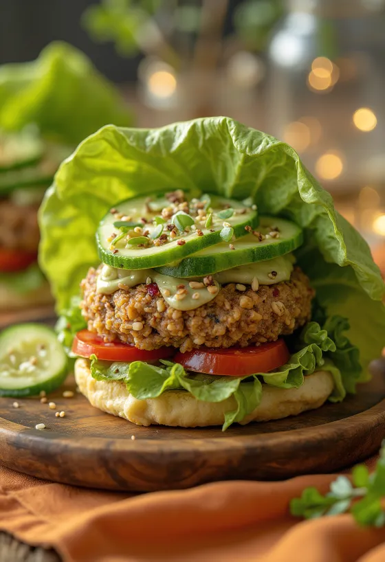 Burger vegano crudista con verdure fresche