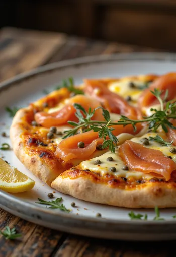 Pizza norvegese con salmone affumicato e panna acida