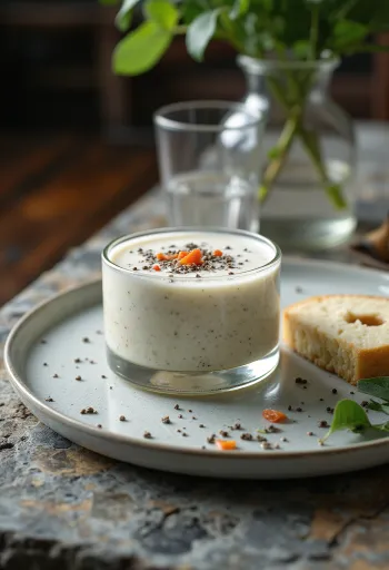 Kefir probiotico alla menta piperita in bicchieri, servito con tonalità leggermente verdastra