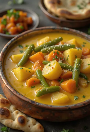 Curry di verdure con latte di cocco servito
