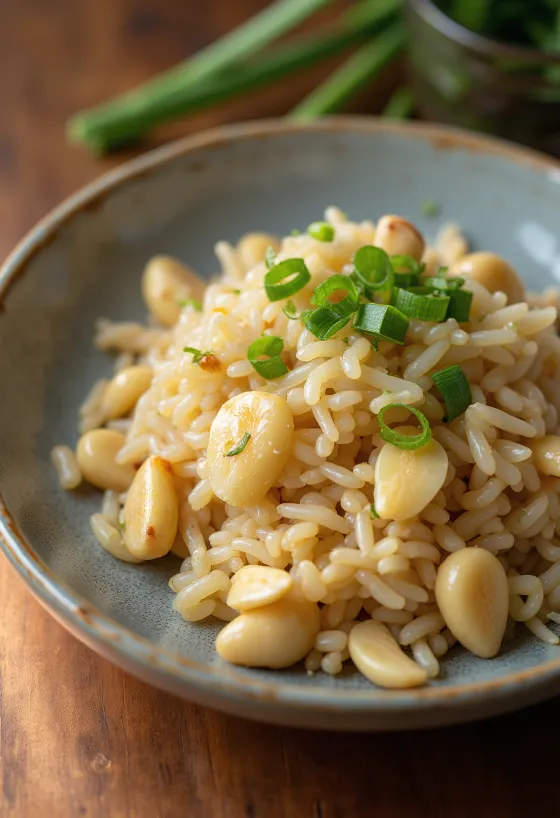 Riso alle noci di macadamia servito