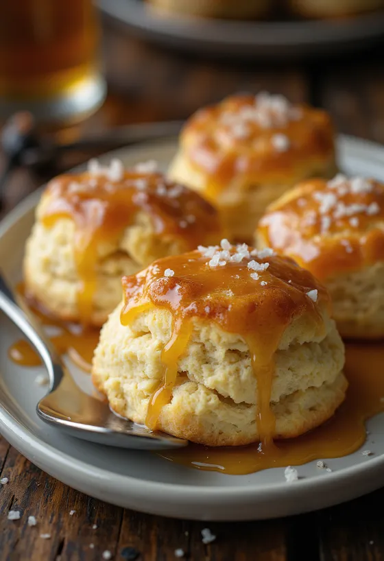 Focaccine al caramello salato servite