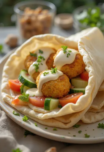 Falafel in pita con verdure fresche e salsa tahina