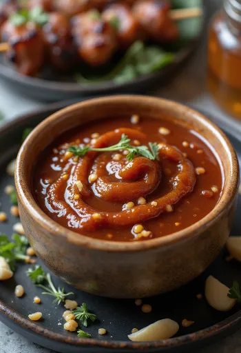 Salsa barbecue al miele con aglio affumicato servita