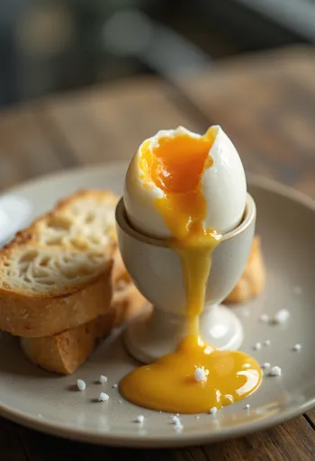Uovo morbido appena cotto, servito per colazione.
