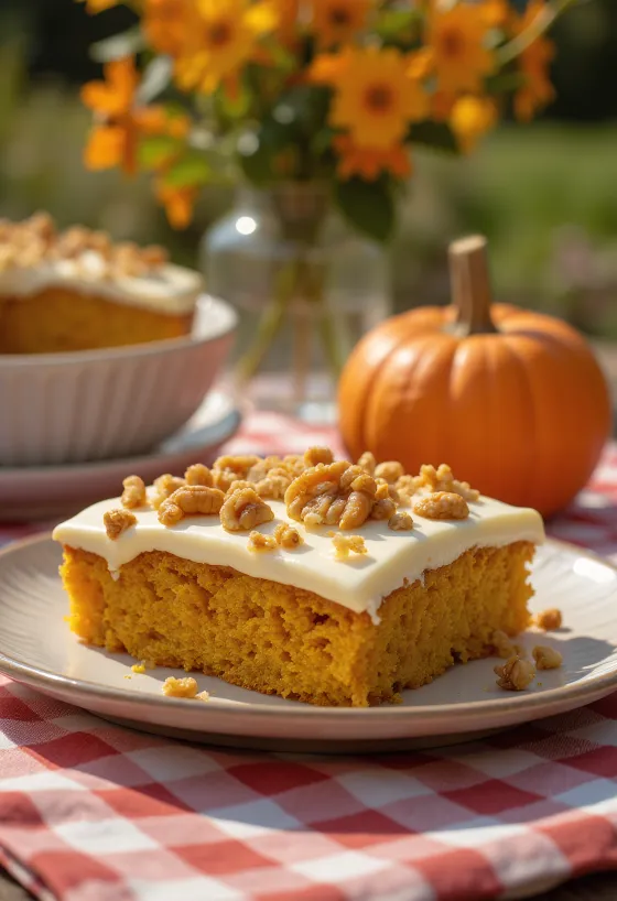 Torta autunnale alla zucca decorata con noci tostate