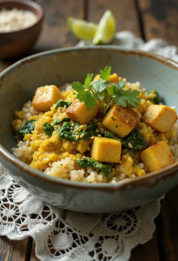 Curry di Quinoa e Tofu con Spinaci