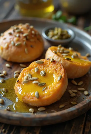 Bolo do Caco all'olio d'oliva, pane portoghese fresco e croccante con semi di zucca