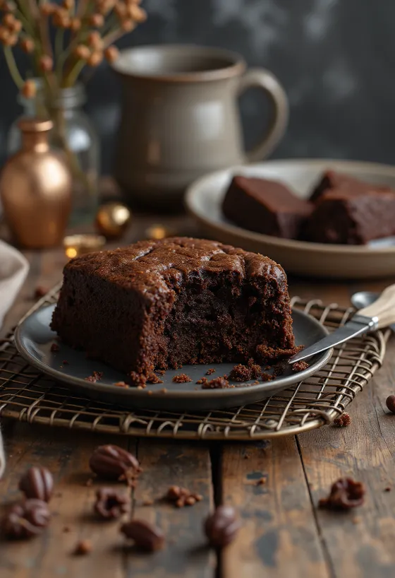 Torta al cioccolato casalinga servita