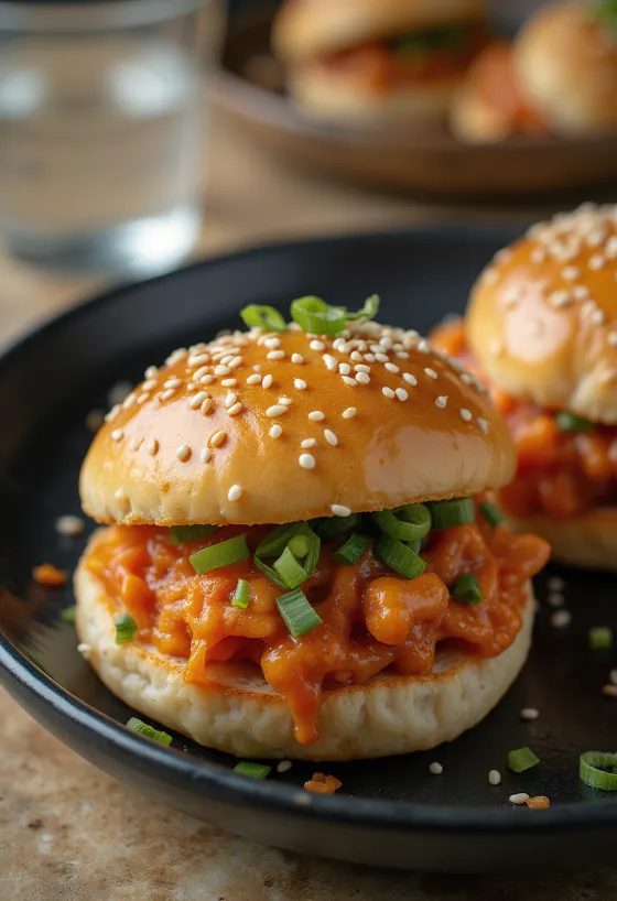 Bao bun con kimchi e semi di sesamo servito