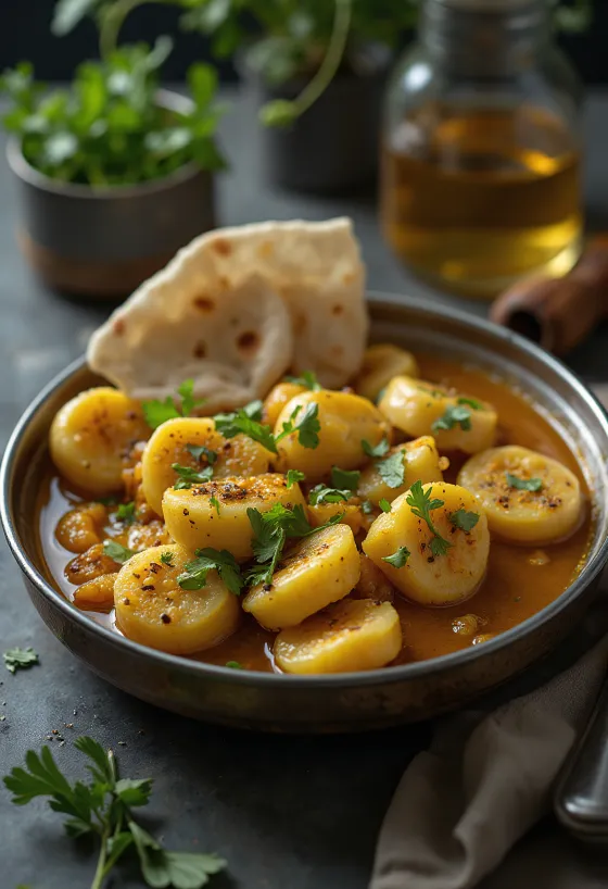 Gatte con patate, servito con coriandolo fresco