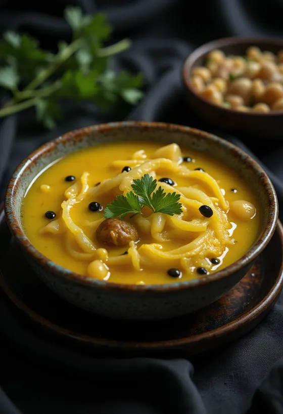 Sambar al tamarindo servito con coriandolo fresco