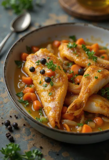 Pesce in escabeche servito con verdure