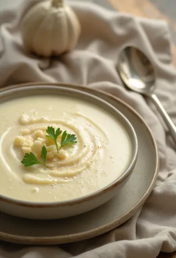 Vellutata di cavolfiore all'aglio servita