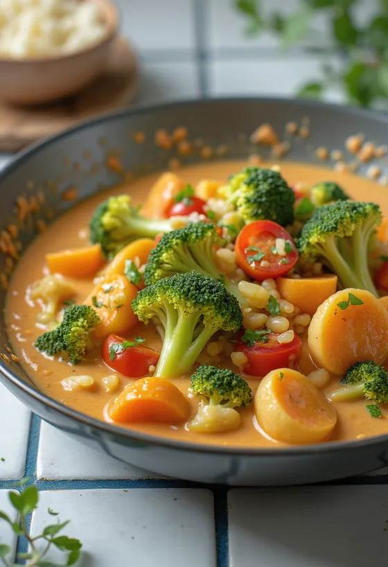 Wok di verdure al latte di cocco servito