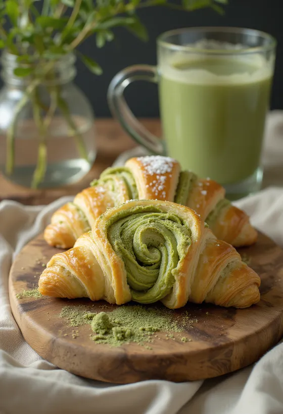 Croissant al matcha dal colore verde brillante