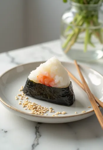 Onigiri al mentaiko, piatto giapponese con uova di pesce, alga nori e sesamo