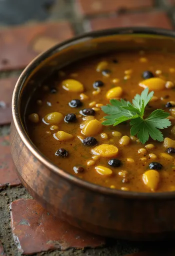 Rasam al pepe servito con coriandolo fresco