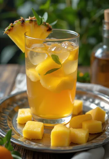 Tè alla frutta tropicale servito in un bicchiere