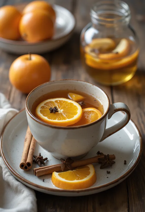 Tè invernale alla frutta servito in un bicchiere