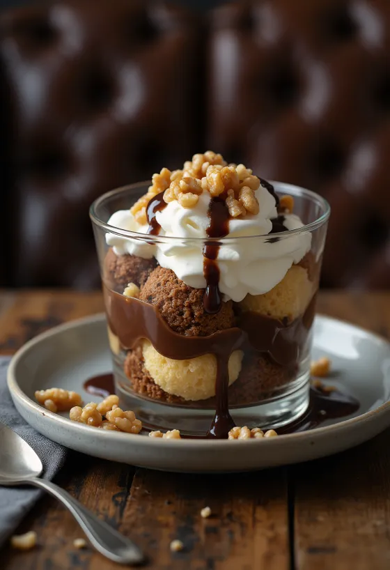 Somlói galuska a strati con Pan di Spagna soffice, crema alla vaniglia e salsa al cioccolato