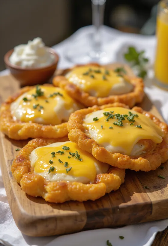 Sopaipilla cilena al formaggio servita con panna acida
