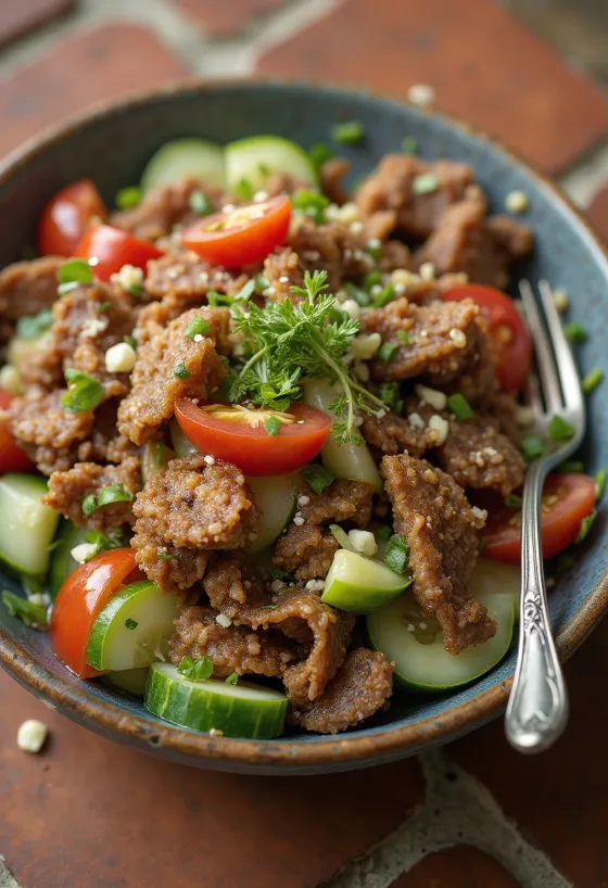 Insalata Tashkent con manzo, verdure fresche e coriandolo