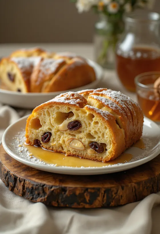 Stollen miele e cannella servito