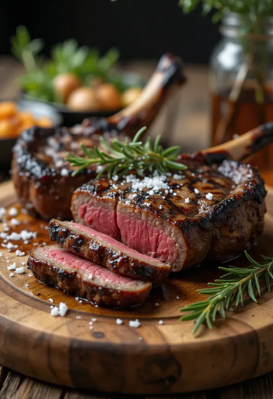 Bistecche di springbok alla griglia servite con verdure arrosto.