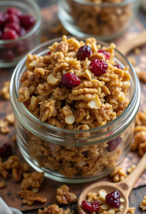 Granola fatta in casa con fiocchi d'avena croccanti, semi e frutta secca