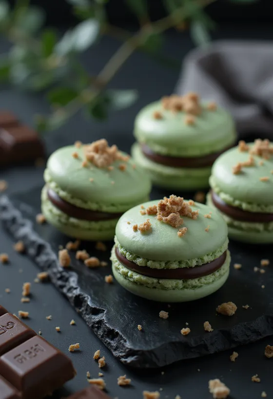Macarons cioccolato e menta con ripieno scuro