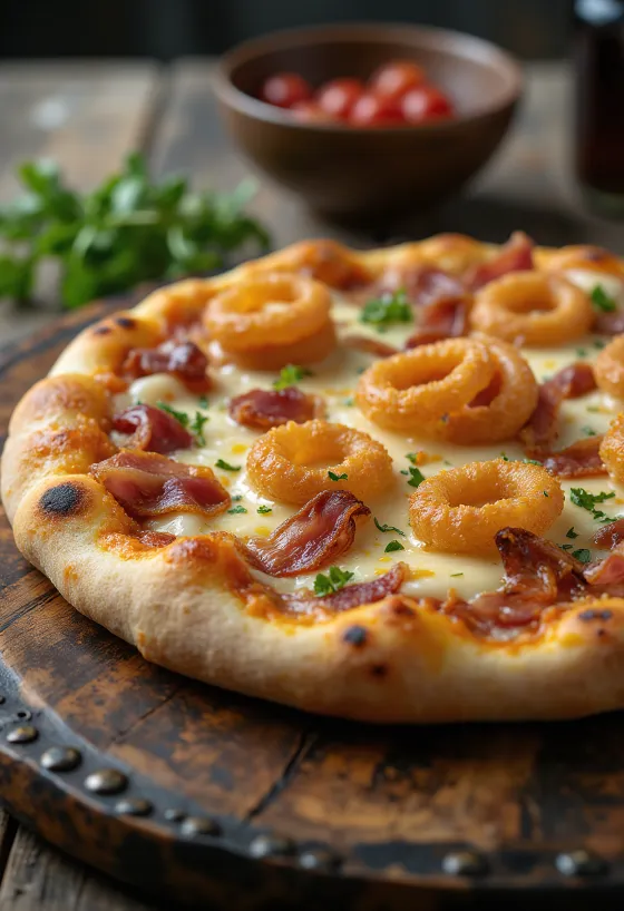 Pizza alpina con formaggi di montagna e bacon croccante