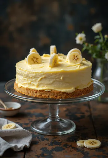 Torta crema di banane decorata con fette di banana