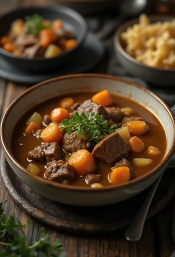 Kalops al sedano rapa, ricco stufato di manzo, servito con verdure